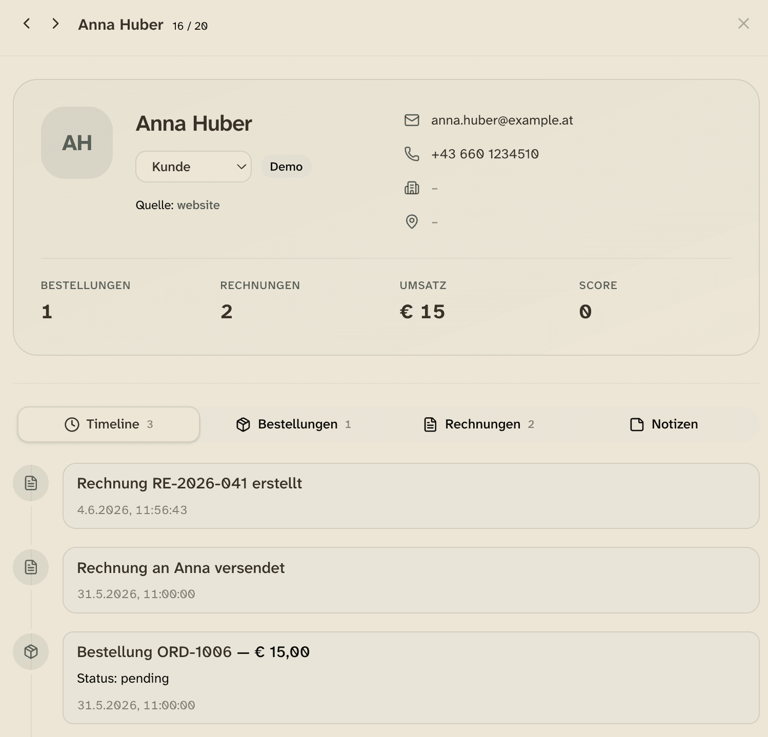 marktbase Dashboard: CRM für
